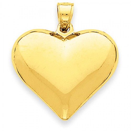 14k Yellow Gold Traditional Puffed Heart Pendant For Ladies