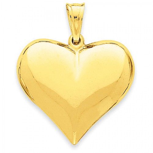 14k Yellow Gold Tapered Puffed Heart Pendant For Ladies