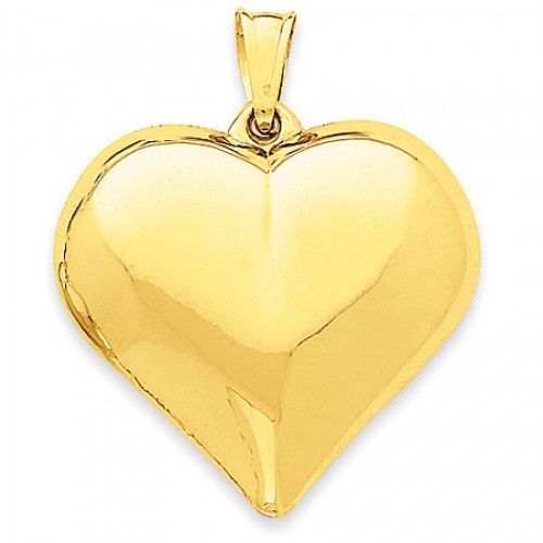 14k Yellow Gold Full Puffed Heart Pendant For Ladies