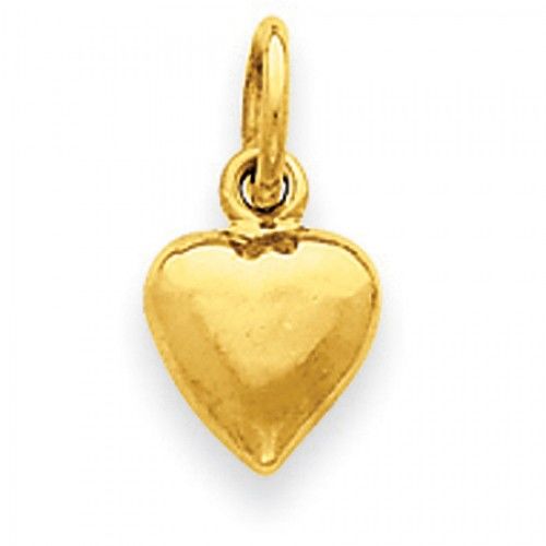 14k Yellow Gold Classic Puffed Heart Pendant For Ladies
