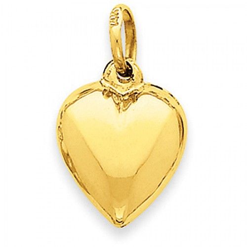 14k Yellow Gold Slim Puffed Heart Pendant For Ladies