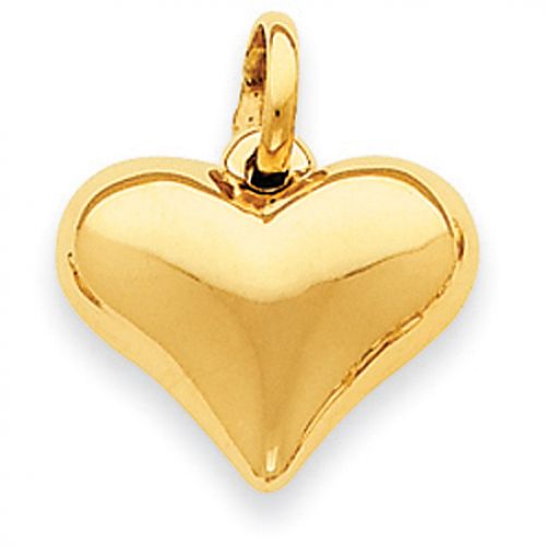 14k Yellow Gold Modern Puffed Heart Pendant For Ladies