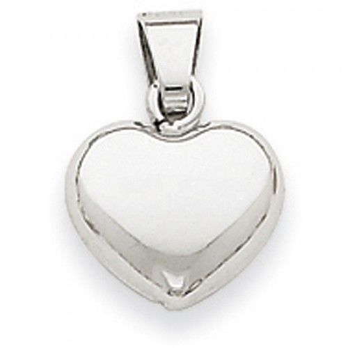 14k White Gold Traditional 3-D Heart Pendant For Ladies