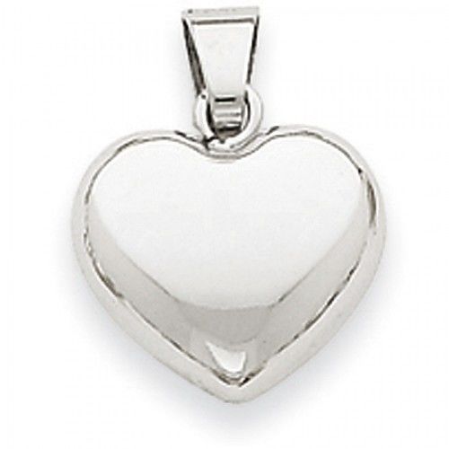 14k White Gold Art-Deco 3-D Heart Pendant For Ladies