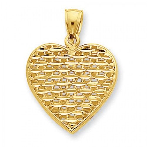14k Yellow Gold Diamond-Cut Weave Heart Pendant For Ladies