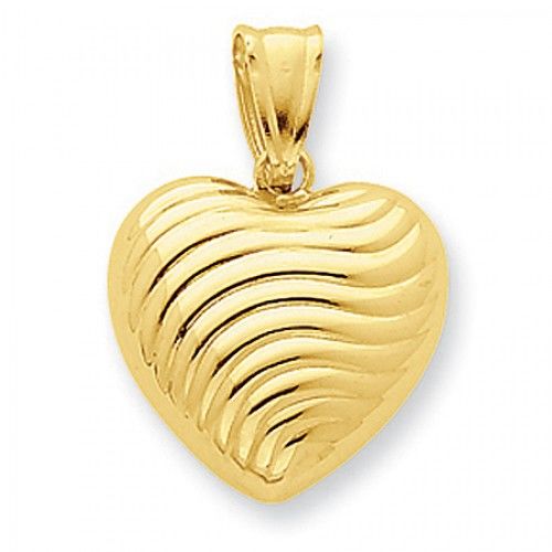 14k Yellow Gold Reversible 3-D Heart Pendant For Ladies