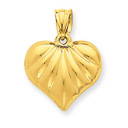 14k Yellow Gold Ruffled 3-D Heart Pendant For Ladies