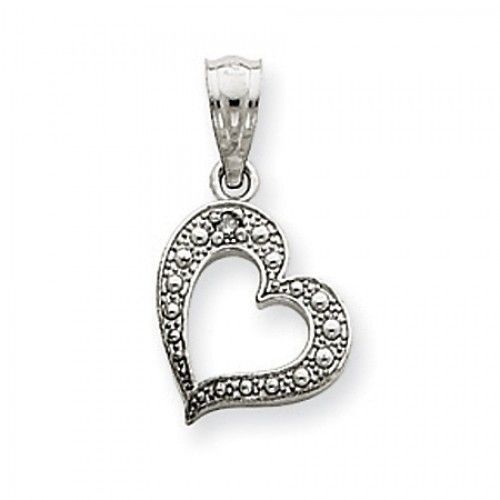 Diamond Heart Charm in 14kt White Gold - Round Brilliant Shape - Lovable