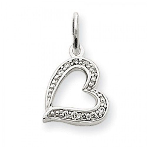 Diamond Heart Charm in White Gold - 14kt - Round Brilliant Shape - Classy