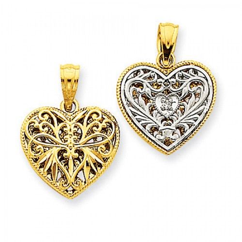 Heart Pendant with Two-Toned Reversible Diamond Design