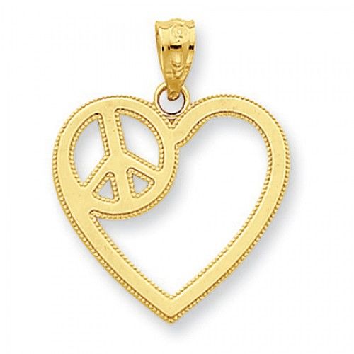 14k Yellow Gold Peace Sign and Heart Pendant