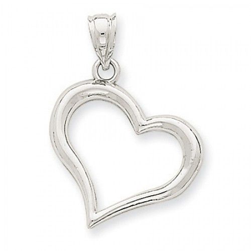 14k White Gold Hanging Polished Open Heart Pendant