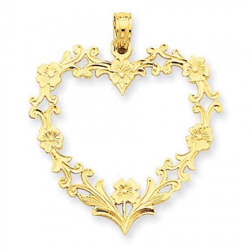 14k Yellow Gold Floral Heart Pendant