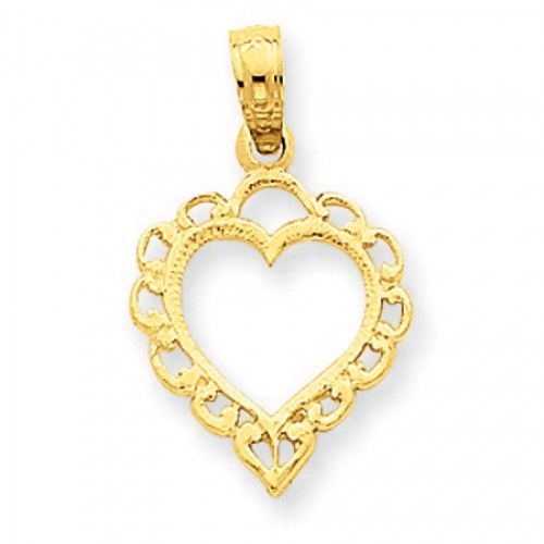 14k Yellow Gold Laced Trim Heart Pendant
