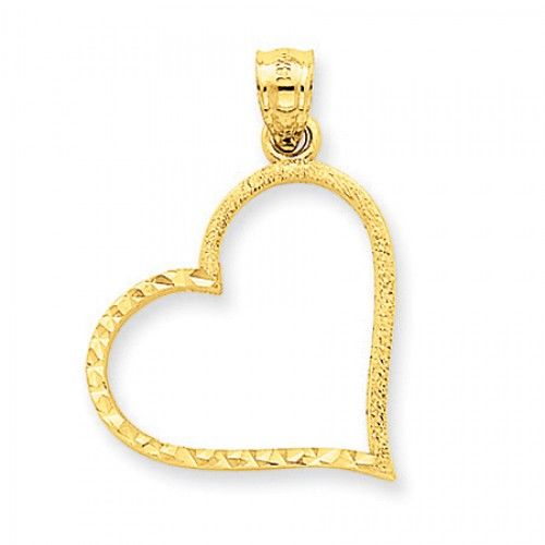 14k Yellow Gold Satin Diamond-Cut Reversible Heart Pendant