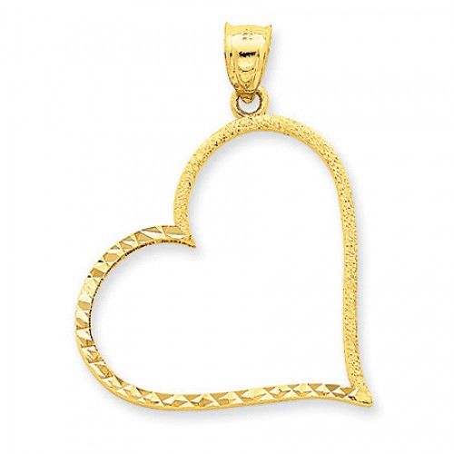 14k Yellow Gold Diamond-Cut Satin Solid Reversible Heart Pendant