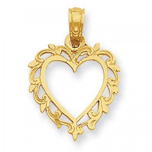 14k Yellow Gold Lace Trimmed Heart Pendant
