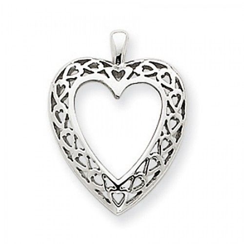 14k White Gold Open Heart Framed Pendant