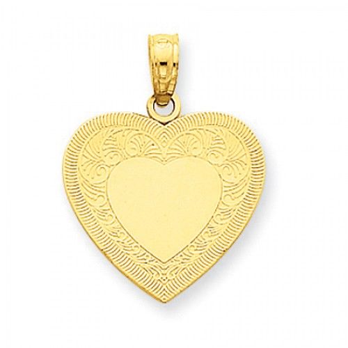 14k Yellow Gold Solid Framed Ornate Heart Pendant