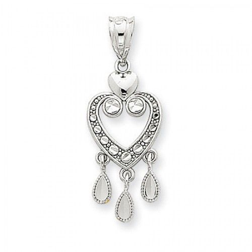 14k White Gold Diamond-Cut Chandelier Heart Pendant