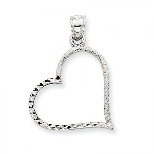 14k White Gold Reversible Satin Diamond-Cut Heart Pendant