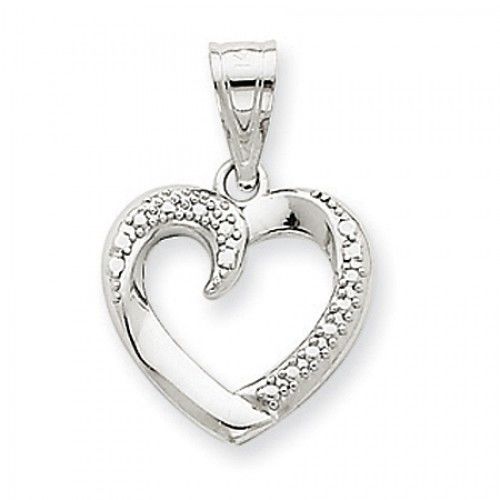 14k White Gold Diamond-Cut Swirl Heart Pendant