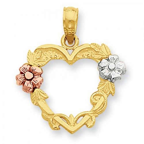 14k Rose and Yellow Gold Two-Toned Flower and Heart Pendant