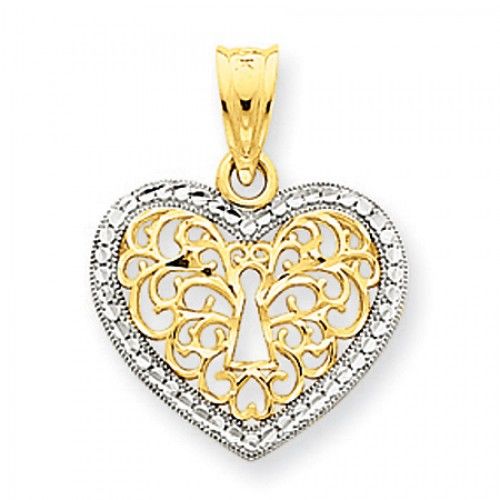 Heart Pendant with Two-Toned Diamond-Cut Filigree
