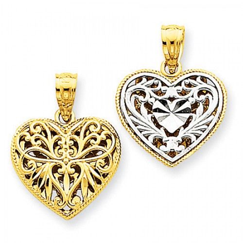 Heart Pendant with Two-Toned Reversible Ribbon Design Filigree
