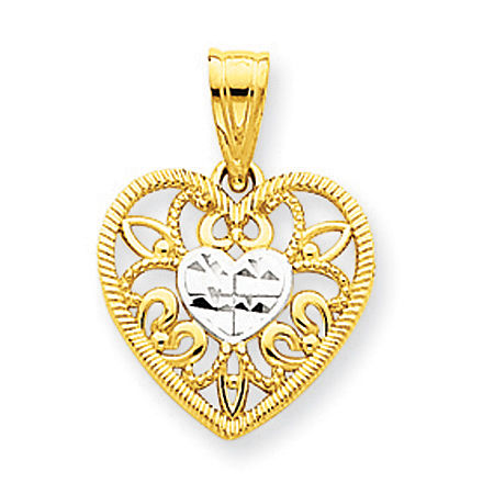Heart Charm with Ornate Heart in Heart Filigree