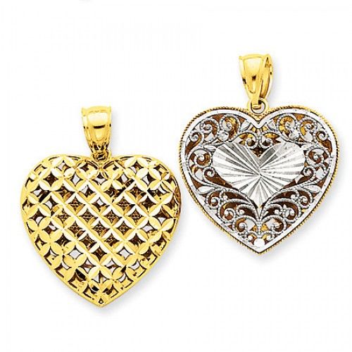 Heart Pendant with Two-Tone Basket Weave Reversible