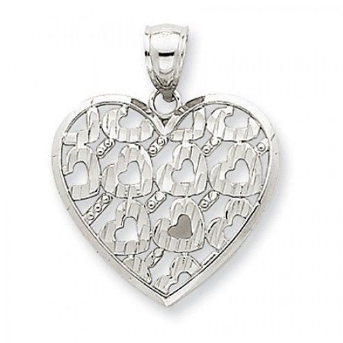 14k White Gold Diamond-Cut Diagonal Heart Pendant