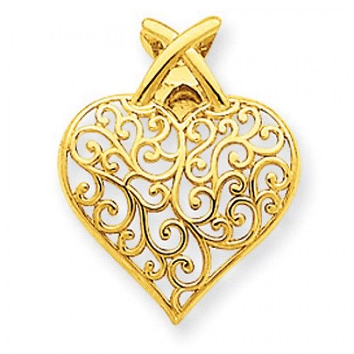 14k Yellow Gold Filigree with Cross-Hatch Bail Heart Pendant