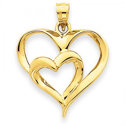 14k Yellow Gold Heart of Hearts Double Heart Pendant