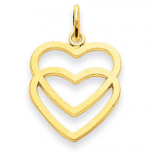 14k Yellow Gold Hold My Heart Double Heart Pendant