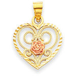 14k Rose and Yellow Gold Two-Tone Heart with Rose Heart Charm