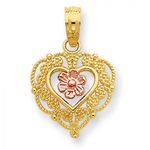 Heart Flower Charm in Rose & Yellow Gold - 14kt - Glossy Finish - Mesmerizing