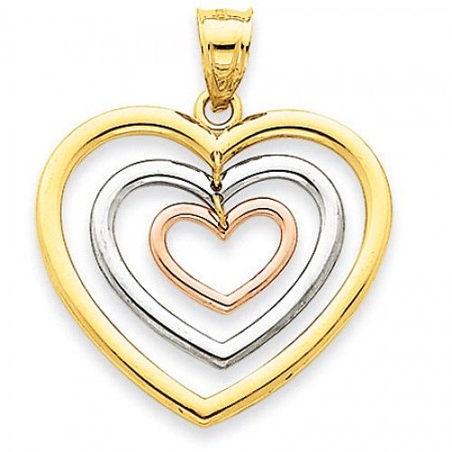 14k Rose and Yellow Gold Tri-Toned Dangle Three Heart Pendant