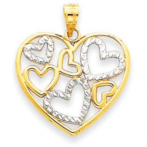 14k White and Yellow Gold Free Spirited Two-Toned Heart Pendant