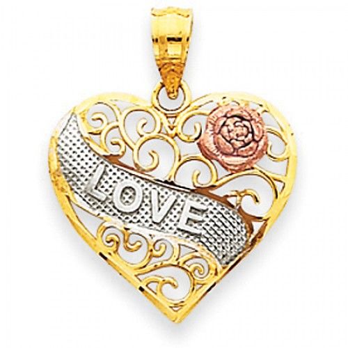 Heart Pendant Tri-Colored Love & Flower