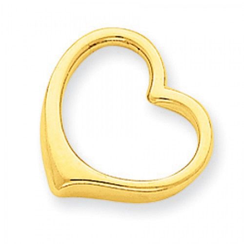 14k Yellow Gold Leaning 3-D Floating Slide Heart Pendant Slide