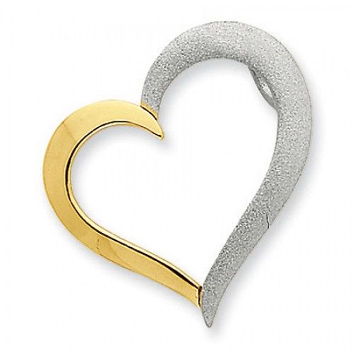 14k White and Yellow Gold Two-Toned Hidden Bail Heart Pendant Slide
