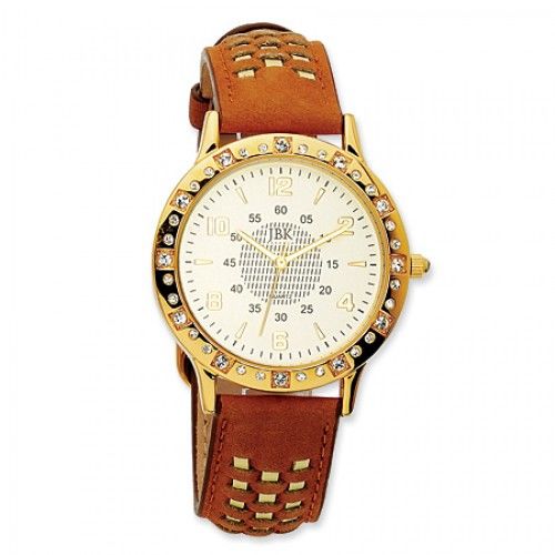 Jackie Kennedy Swarovski Crystal Watch in Gold Plated - Leather Strap