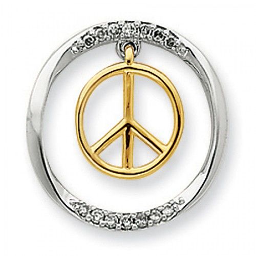 White and Yellow Gold Two-Tone Diamond Peace Sign in Circle Slide