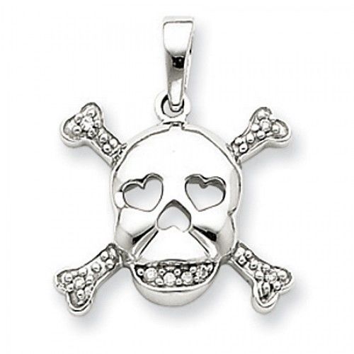 White Gold Skull and Bones Pendant