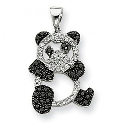 White Gold Black and White Diamond Panda Bear Pendant