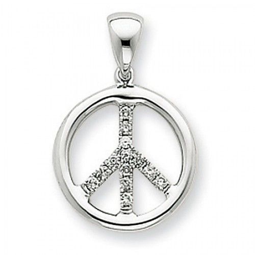 White Gold Diamond Peace Sign Pendant