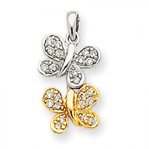 White and Yellow Gold Two-Tone Diamond Butterflies Pendant