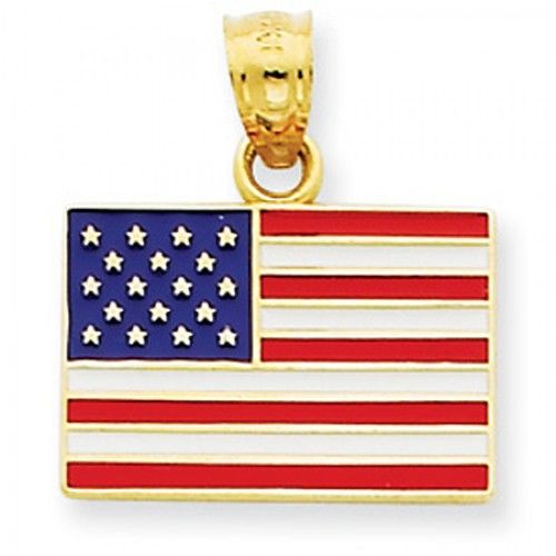 14k Yellow Gold Enameled U.S. Flag Pendant
