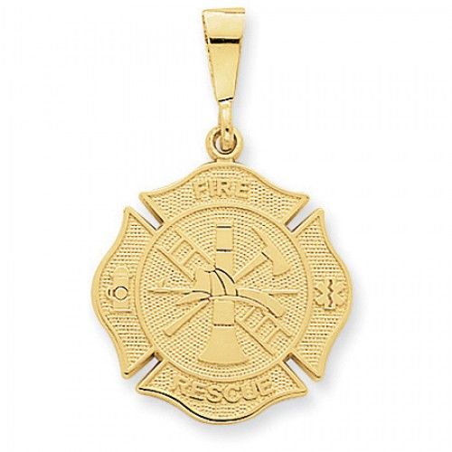 14k Yellow Gold Fire Rescue Emblem Firefighter Pendant